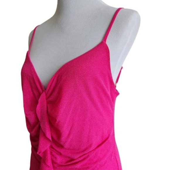 🆕️⬇️Lovely Grace Hot Pink Ruched Glitter Maxi Dress - Picture 6 of 16